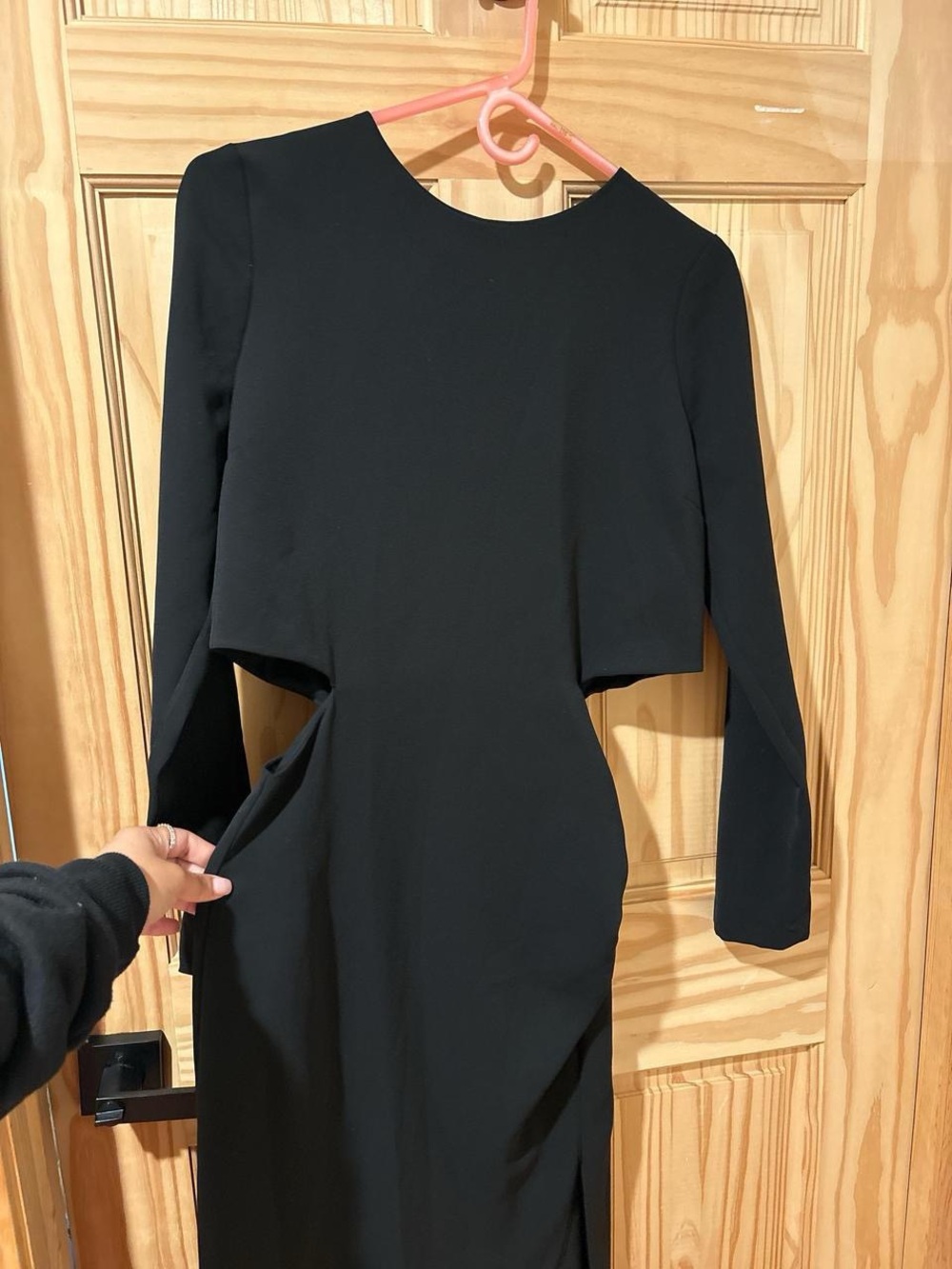 Zara Black Long-Sleeve Cutout Midi Dress